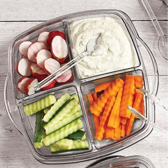 Pampered Chef Small Square Cool and Serve with 4 Section Tray Charcuterie Picnic - Picture 14 of 16
